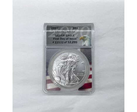 First Day of Issue. ANACS Certified: 11532 of 12299. The obverse side features full length of Liberty in stride. She is shown