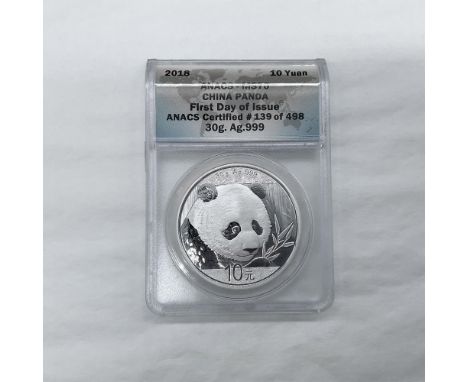 First Day of Issue. ANACS Certified 139 of 498. The obverse side depicts the Temple of Heaven inside a circle. The reverse si