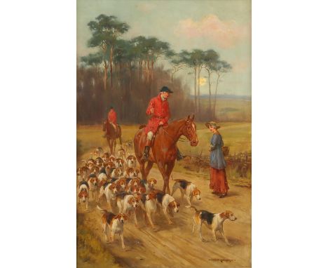 George Goodwin Kilburne (British, 1839-1924), fox hunting scene, 1903, oil on panel, signed and dated lower right, 29 x 19cm,