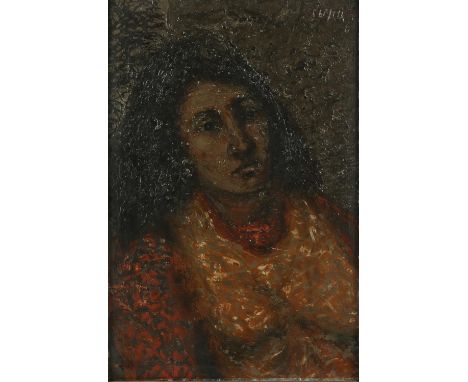 § AMENDED DESCRIPTION - § Jack Simcock (British, 1929-2012), portrait of a woman, oil on board, signed top right, 30 x 20cm, 