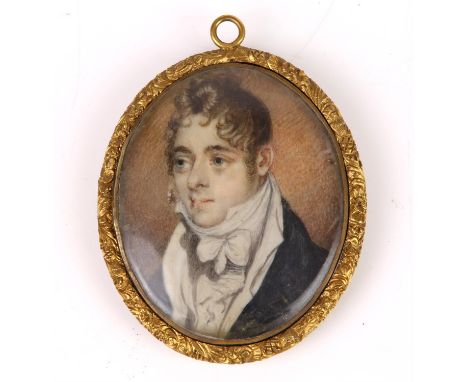 Oval miniature portrait of a Georgian gentleman signed with the initials, N B and dated 1806 plaited hair locket back, 5.5cm 