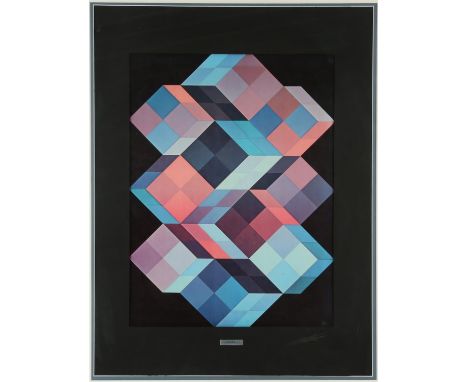 After Victor Vaserely Tridim K.  Colour Lithograph after 1968 collage. Image size 54 x 40cm, framed size 96 x 79cm.  