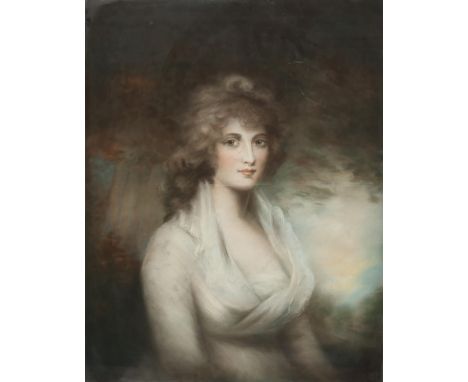 British School, c. 1800, portrait of a lady in a white dress, pastel, 78 x 61cm, framed and glazed.