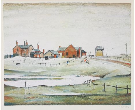 § Laurence Stephen Lowry (British, 1887-1976), 'Landscape with Farm Buildings', lithograph in colours, signed in pencil to ma