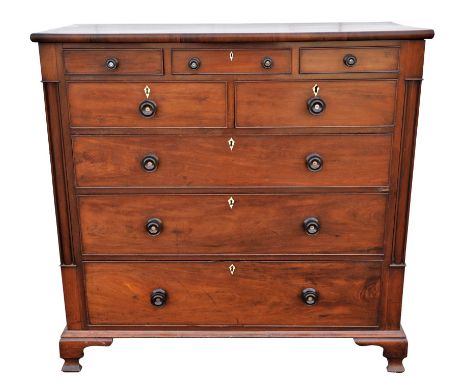 Scottish mahogany chest of drawers, 19th Century, with an arrangement of three frieze drawers above two short and three long 