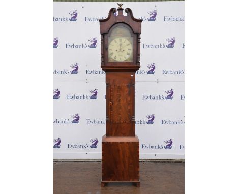 19th century mahogany eight date longcase clock by Leach of Romley with second and subsidiary dial and black painted Roman nu