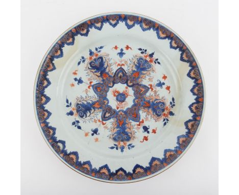 Large Chinese Imari Charger, Kangxi period painted with Ruyi and flowers, a Lingzhi fungus mark on the base and of the period
