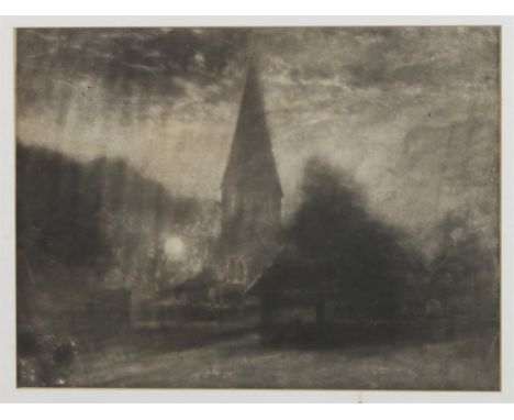 William Hyde (British, 1859-1925), nocturnal landscape with church to foreground, mezzotint, 24 x 32cm, framed and glazed.