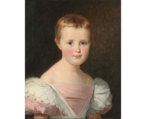 Nineteenth-century British School, portrait of a girl with short hair, oil on canvas, 46 x 38cm, framed.Condition Report:  So
