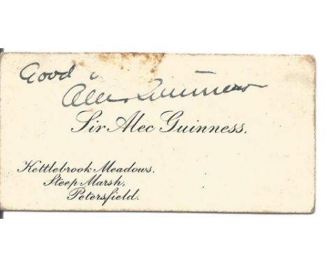 Alec Guinness signed 3x2 compliments card. Sir Alec Guinness CH CBE (born Alec Guinness de Cuffe; 2 April 1914 – 5 August 200