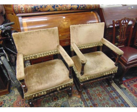 A pair of elbow chairs, bobbin stretchers