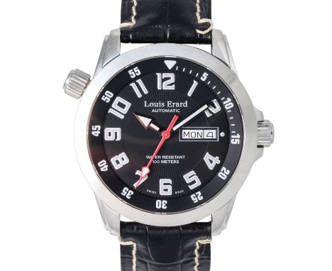 LOUIS ERARD La Sportive Day-Date Herren Armbanduhr, Ref. 72411. Edelstahl. Automatik-Werk, Kaliber ETA 2836-2, funktionsfähig