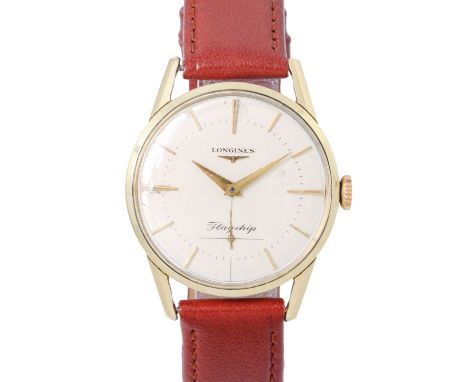 LONGINES Vintage Flagship Herren Armbanduhr. Ca. 1957. Edelstahl mit Goldhaube. Handaufzug-Werk Kaliber 30L, funktionsfähig. 