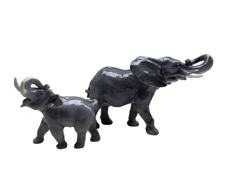 Royal Copenhagen porcelain Elephant no. 1771 designed by Peter Herold and another Elephant no. 2998 designed by Kund Kyhn (2)