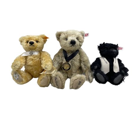 Three Steiff bears 'The Yorkshire Rose Bear', blond 25cm, 'Steiff Club Event Teddy Bear 2003, black 21cm, with certificate an