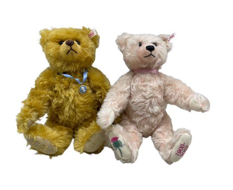 Two Steiff bears 'The Golden Jubilee Teddy Bear' 35cm and 'Queen Mother Bear' rose 38cm, limited of 2002 pieces with certific