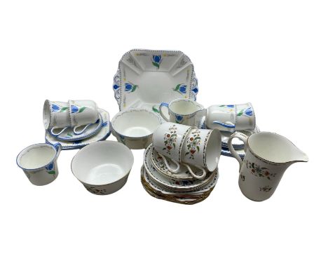 Shelley Blue Tulip pattern tea set comprising five cups &amp; saucers, six tea plates, sugar bowl, milk jug and sandwich plat