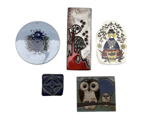 German Ruscha relief tile decorated with Fish, another by Berg decorated with Owls, Figgjo Flint Turi design 'Mons &amp; Mill
