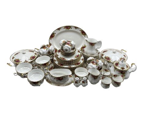 Royal Albert Old Country Roses dinner and tea service comprising eight dinner plates, eight side plates, six coffee cups &amp