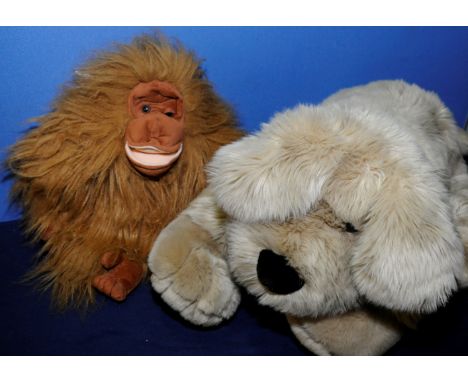 Peeko monkey hand puppet and Animal Alley dog plush