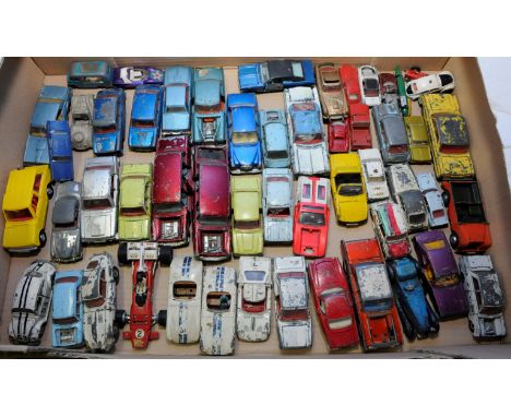 Selection of play worn Dinky die cast vehicles including Mercedes Benz 500, Volvo 1800s, Jaguar E Type etc.