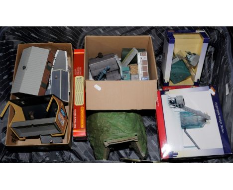 Suitcase containing various Bachmann buildings including Concrete Works Mixing Hopper, Aggregate Weigh Station, station build