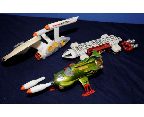 Dinky Gerry Anderson UFO Interscepter with bombs, Dinky USS Enterprise with foton discs and Dinky Eagle Freighter from Space 