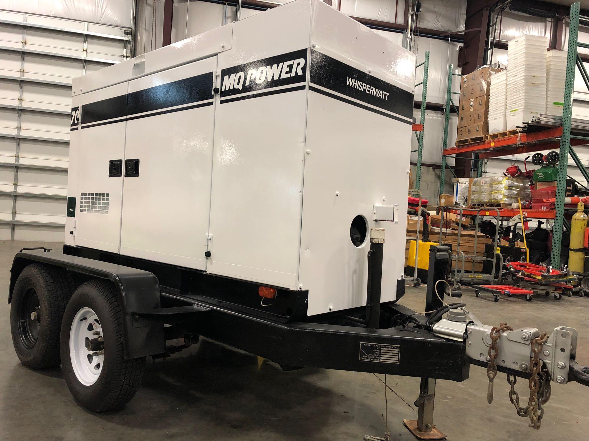 MQ POWER WHISPERWATT DIESEL GENERATOR MODEL DB0831J, TRAILER MOUNTED