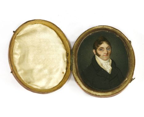 John Dixon of Bath (fl.1819-1822)PORTRAIT OF A GENTLEMAN IN A BLACK COAT AND WHITE STOCKMiniature on ivory65 x 54mm