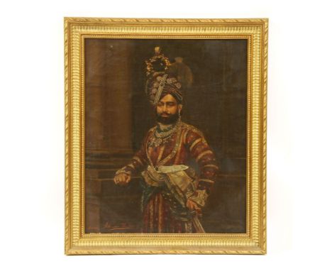 Indian School, 19th centuryPORTRAIT OF A MAHARAJASigned 'Johnson Hoffman' and dated 'Feb 1883' l.l., overpainted photograph76