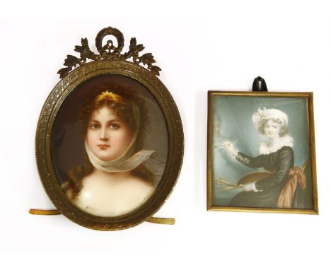 After Gustav Karl LudwigPORTRAIT OF QUEEN LOUISE OF PRUSSIA, BUST LENGTHMiniature on enamel85 x 70mm;and a miniature after th