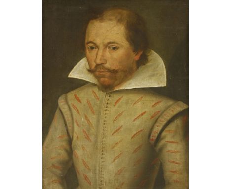 English School, early 17th centuryPORTRAIT OF A GENTLEMAN, HALF LENGTH, IN A WHITE AND RED DOUBLETOil on canvas57 x 44cm