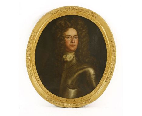 Manner of Sir Godfrey Kneller PORTRAIT OF A NOBLEMAN, BUST LENGTH, IN ARMOUROil on canvas, oval75 x 64cm