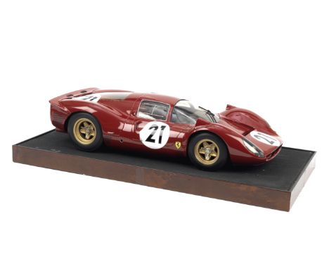 A 1:8 scale model of the 1967 Le Mans Ferrari 330 P4, by Javan Smith,scratch-built kerbside model of the car, as driven to 2n