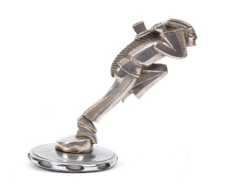 A 'Tomahawk' mascot, attributed to Frederic Bazin, French, 1920s,unsigned, nickel-plated bronze, depicting a running Native A