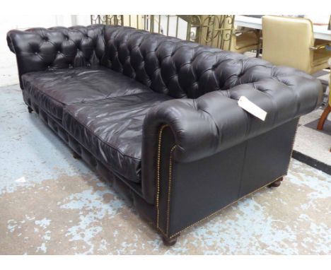 CHESTERFIELD SOFA, in black buttoned leather, of substantial proportions with studded detail, 255cm W x 108cm D x 77cm H. 