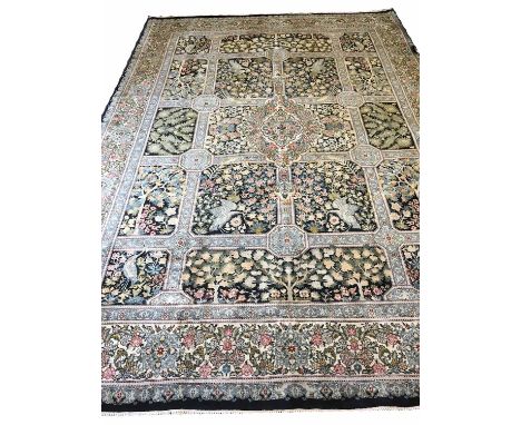 FINE LAHORE ISPHAHAN STYLE CARPET, 350cm x 250cm of Jardin panels on sapphire field and ivory border.