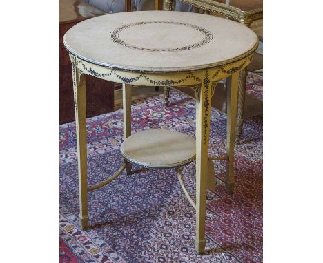 LAMP TABLE, George III style painted circular with swag ribbon decoration, 68cm Diam x 71cm H. 