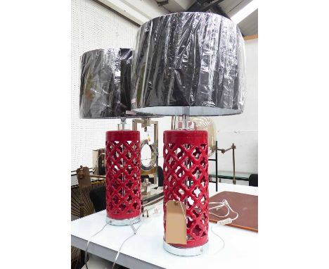 TABLE LAMP, vintage German style ceramic base with large shade, 100cm H. 