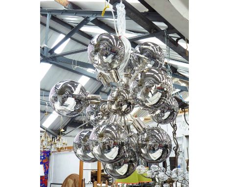 HANGING LIGHT, chrome with smoked glass ball shades, 78cm H. (one shade missing)