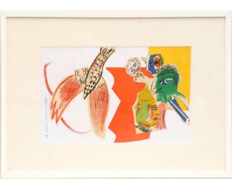 MARC CHAGALL 'Flying fish', 1966, original colour lithograph, Mourlot ref:470, 35cm x 50cm, framed and glazed.