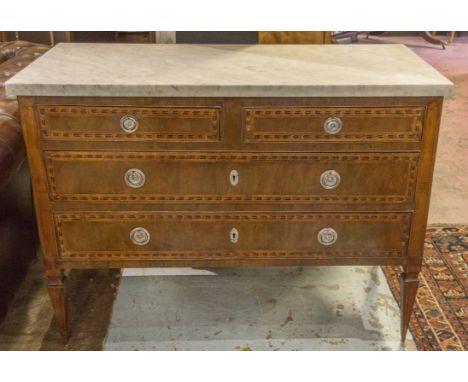 NORTH ITALIAN COMMODE, late 18th century, walnut and chevron banded, with two short above two long drawers, 127cm W x 59cm D 