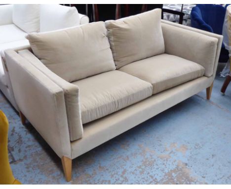 KINGCOME SOFA, two seater in beige velvet on square supports, 179cm Long. 