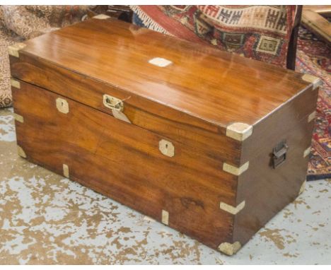 TRUNK, 19th century camphorwood and brass bound with rising lid and carrying handles, 105cm x 55cm H x 52cm.