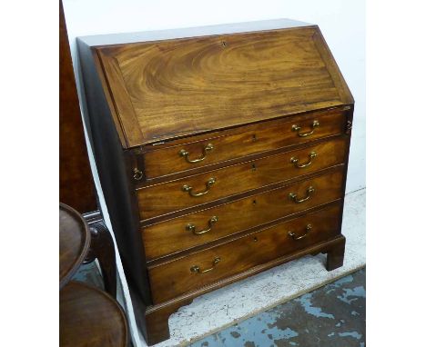 BUREAU, George III, mahogany, with a fall front and fitted interior over four graduated drawers, on bracket supports, 95cm W 