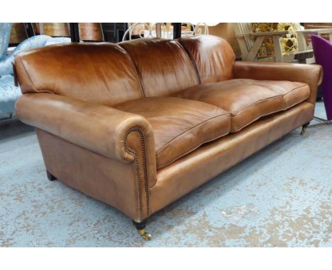 LEATHER 'CHAIRS OF BATH LANSDOWN' SOFA, three seater, in tanned leather, 215cm L x 105cm W x 76cm H. 