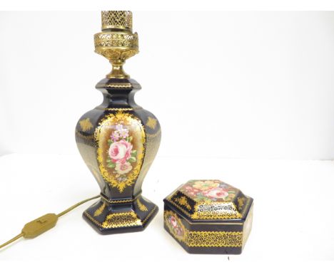 Limoges hand painted lidded box with matching table lamp 