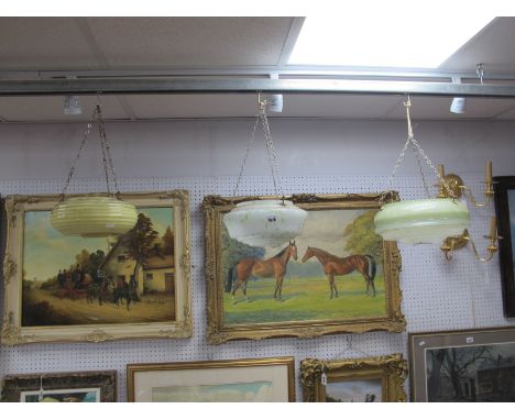 1920's Mottled Glass Ceiling Light, in green and white, two others later (3).