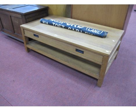 An Oak Rectangular Shaped Coffee Table, with two drawers, under shelf, square supports, 119cm wide.