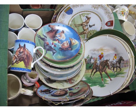 Horse Racing Themed Mugs, Plates, including Spode, Salisbury, Danbury Mint, Doulton The Jockey small character jug, etc:- One